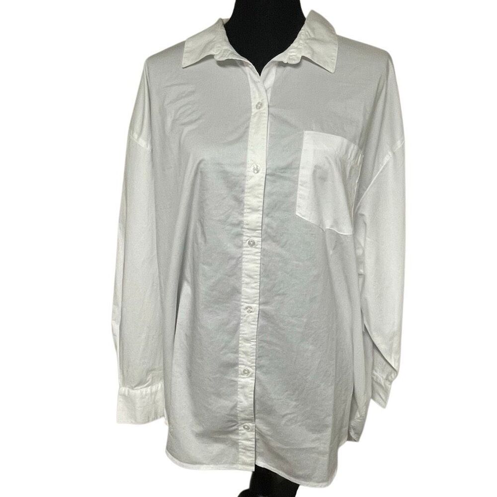 Old Navy White Cotton The Boyfriend Button Front Shirt N0577